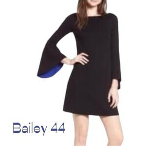 Bailey/44 Black With Electric Blue Bell Sleeves Party Event Dress NWOT Size XS